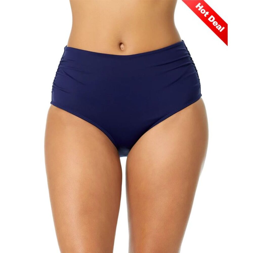 Anne Cole Womens Plus Size Convertible High Waist Shirred Swim Bottom 22W Navy
